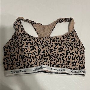 Calvin Klein Leopard Print Sports Bra - Black and Tan